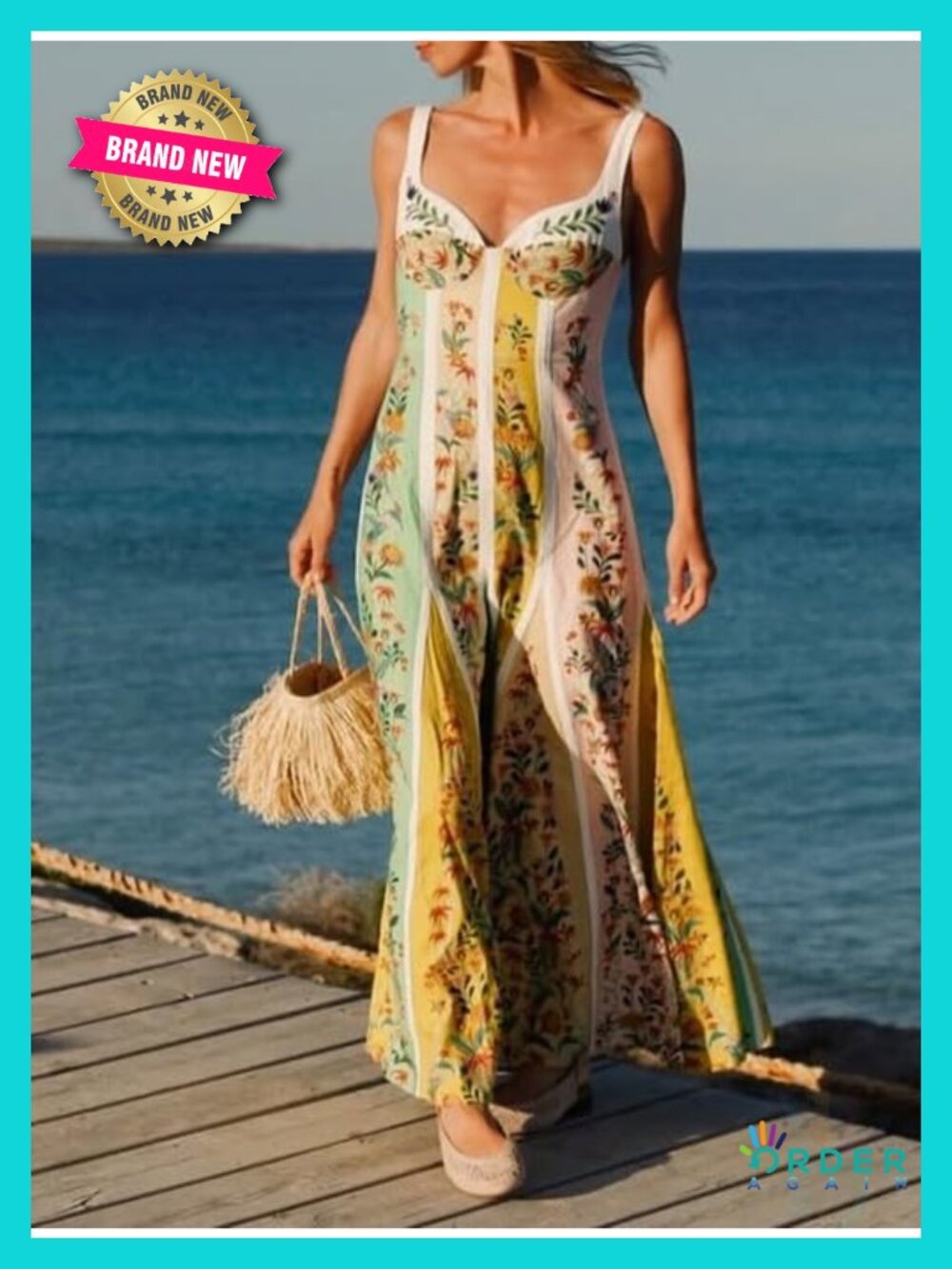 Sleeveless Halter Backless High Waist A Line Maxi Dress Boho Print Beach - Picture 2 of 4